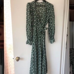 Reformation Green Floral Wrap Dress